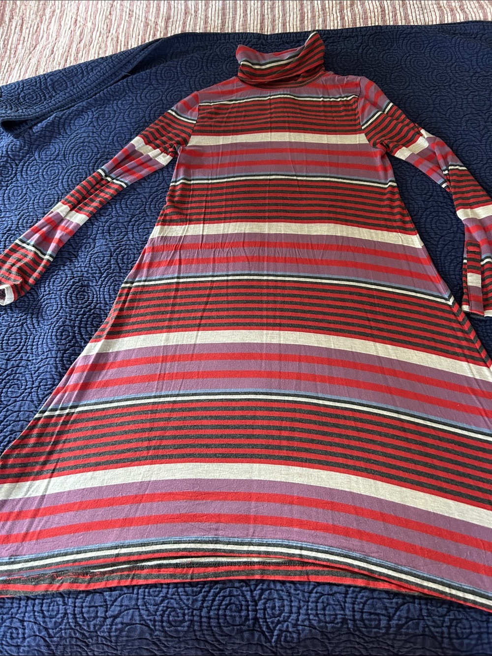 Anthropologie Red, Purple & Black Striped Turtleneck women’s Dress - Picture 2 of 5
